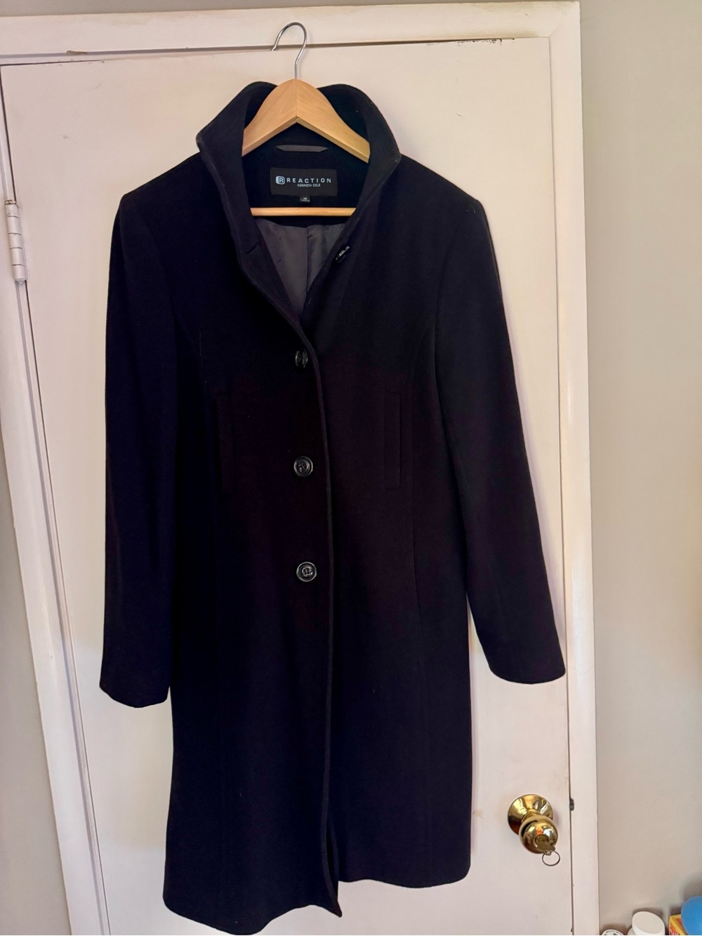 Reaction Kenneth Cole Black Long Wool Coat Size 10